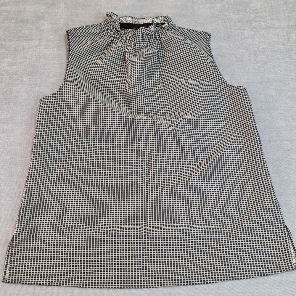 Lafayette 148 New York Sleeveless Mock Neck Top Women M Black White Grid Luxury